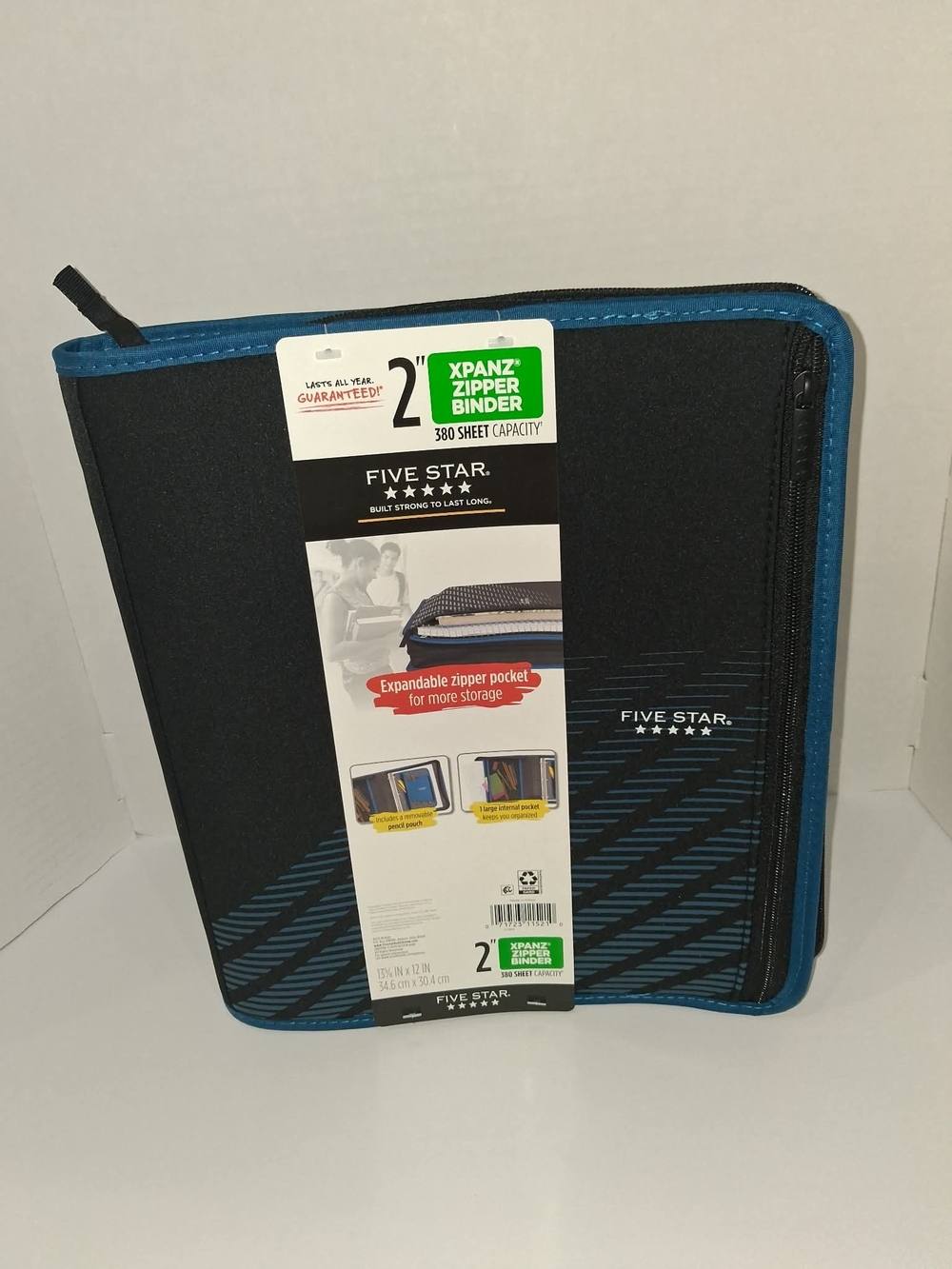 1 Five Star 2" XPANZ Zipper BinFive Star Black and Blue Zipper Binder - 2" Xpanz